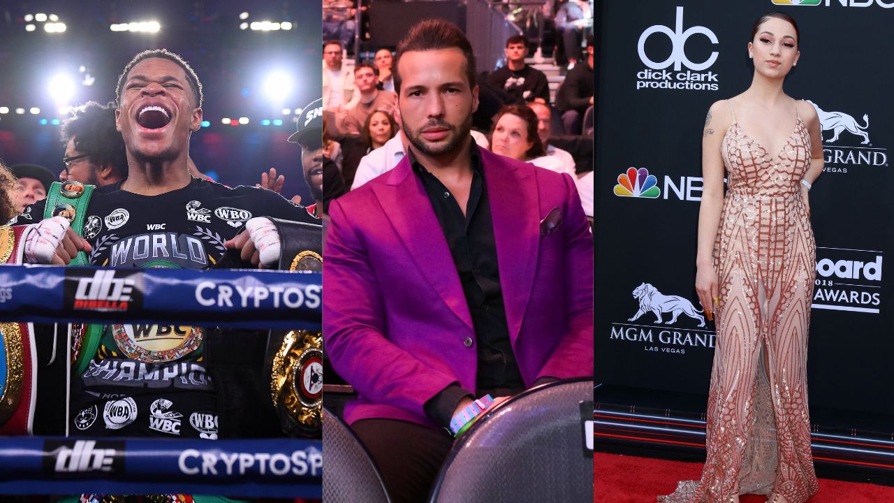 Devin Haney (L), Tristan Tate (C), Bhad Bhabie (R)