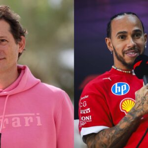 John Elkann (L) and Lewis Hamilton (R)