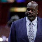 Shaquille O'Neal looks on before game four between the Miami Heat and the Boston Celtics in the Eastern Conference Finals for the 2023 NBA playoffs at Kaseya Center.