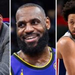 Stephen A. Smith (L), LeBron James (C), Cade Cunningham (R)
