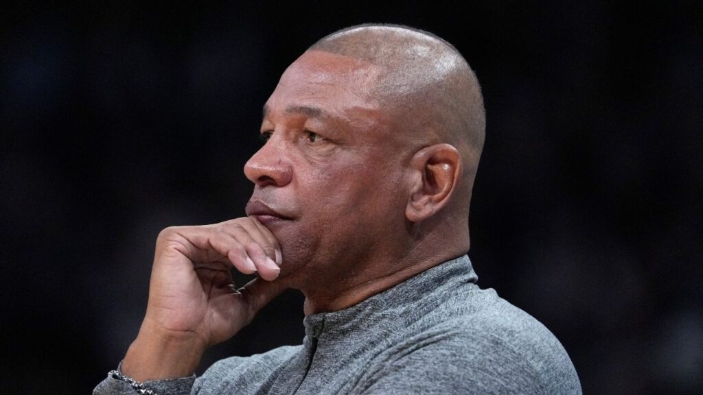 Milwaukee Bucks head coach Doc Rivers looks on in the first half against the Orlando Magic at Fiserv Forum.