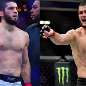 Islam Makhachev (L), Khabib Nurmagomedov (R)