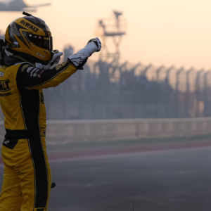 DEWALT Toyota driver Christopher Bell (20) celebrates winning the NASCAR Cup Series EchoPark Automotive Grand Prix at Circuit of the Americas on Sunday, March 2, 2025 in Austin.