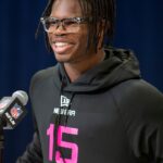 Colorado defensive back Travis Hunter (DB15) during the 2025 NFL Combine at Lucas Oil Stadium.