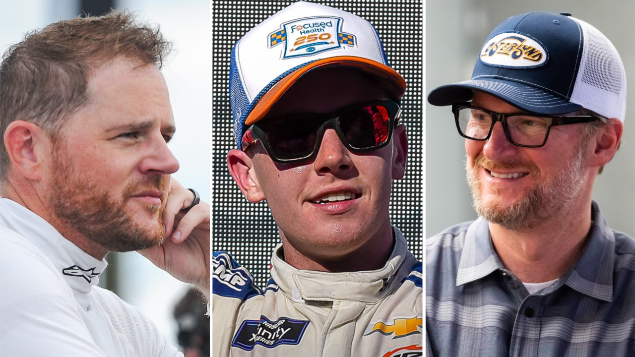 (l-R) Justin Marks, Connor Zilisch and Dale Earnhardt Jr.