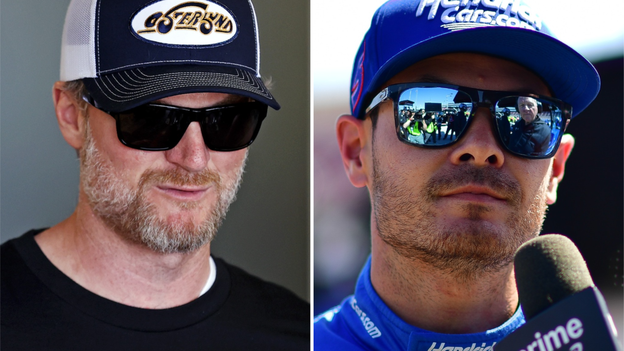 (L-R) Former NASCAR Cup Series driver Dale Earnhardt Jr. with current HMS driver Kyle Larson.