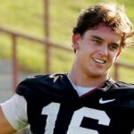 Texas Longhorns quarterback, Arch Manning during his first practice of the spring season on Tuesday, March 25, 2025.