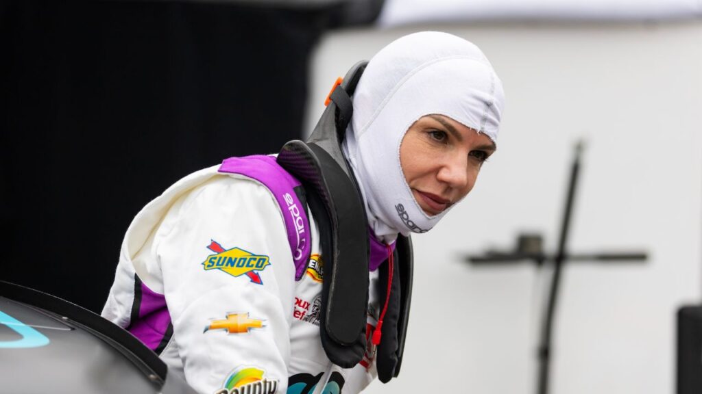 Katherine Legge during practice for the Ride the 'Dente 200 at Daytona International Speedway.