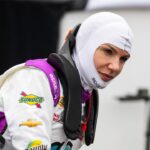 Katherine Legge during practice for the Ride the 'Dente 200 at Daytona International Speedway.