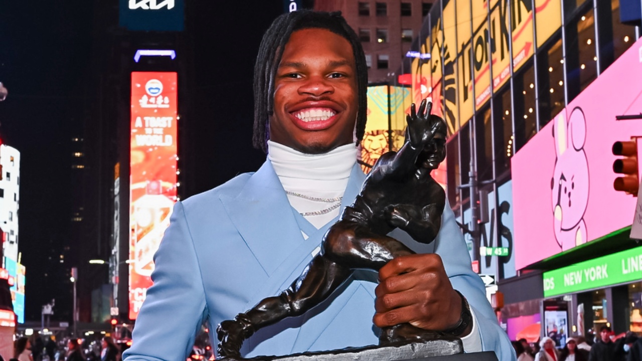 Dec 14, 2024; New York, NY, USA; Colorado Buffaloes wide receiver/cornerback Travis Hunter after winning the 2024 Heisman Trophy.