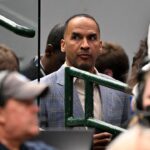 Dallas Mavericks general manager Nico Harrison look on during the third quarter against the Los Angeles Lakers at the American Airlines Center.