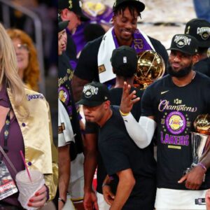 Jeanie Buss (L), 2020 Championship winning Lakers (R)