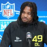 Marshall defensive lineman Mike Green (DL49) during the 2025 NFL Scouting Combine at the Indiana Convention Center.