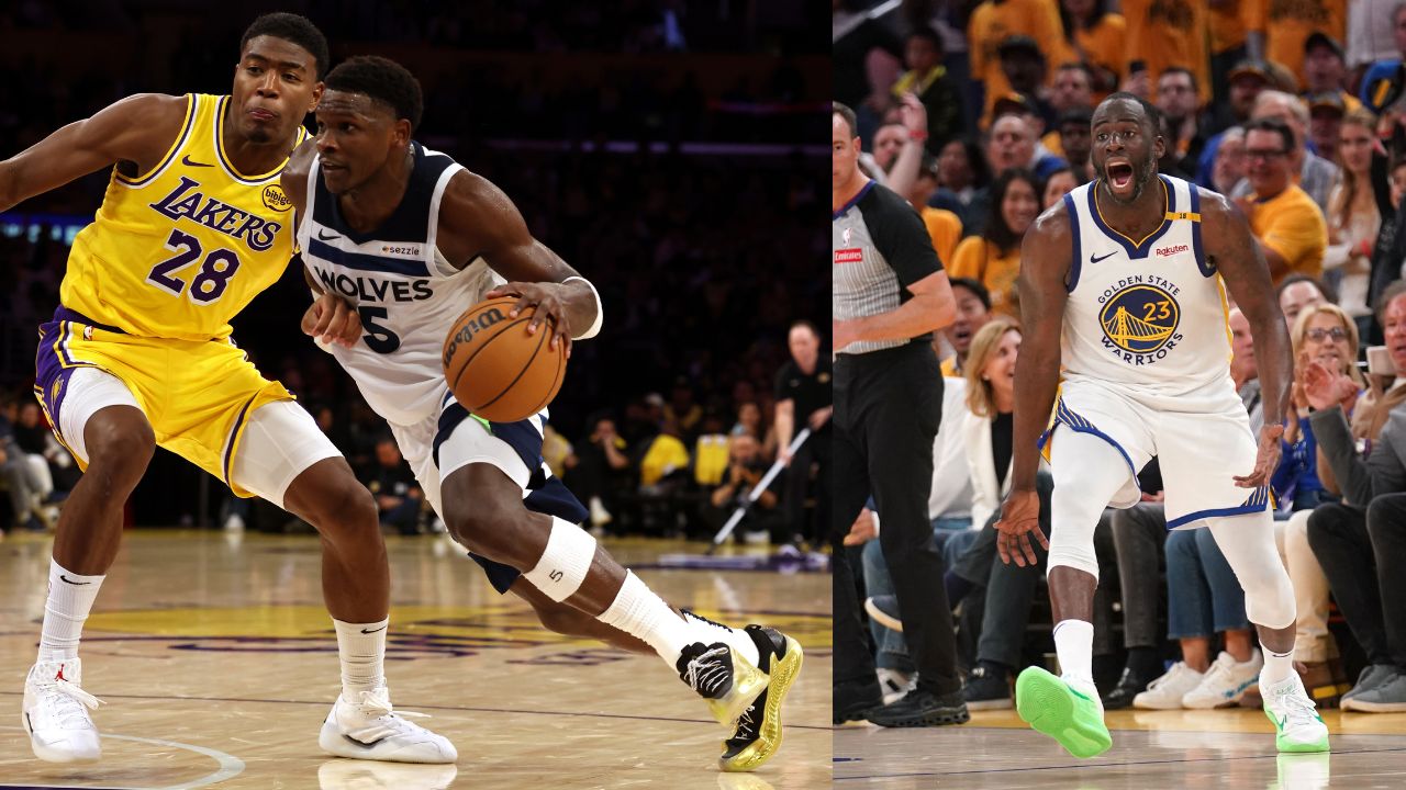 (L) Rui Hachimura, Anthony Edwards (R) Draymond Green