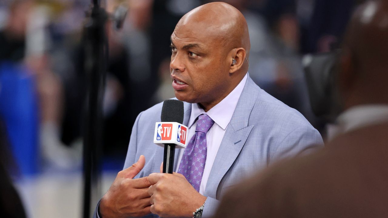 NBA TV analyst Charles Barkley talks on set before game three of the 2024 NBA Finals between the Boston Celtics and the Dallas Mavericks at American Airlines Center.