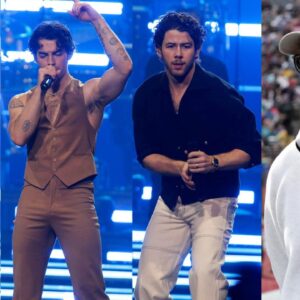 Kevin Jonas, Joe Jonas, Nick Jonas, and Eli Manning