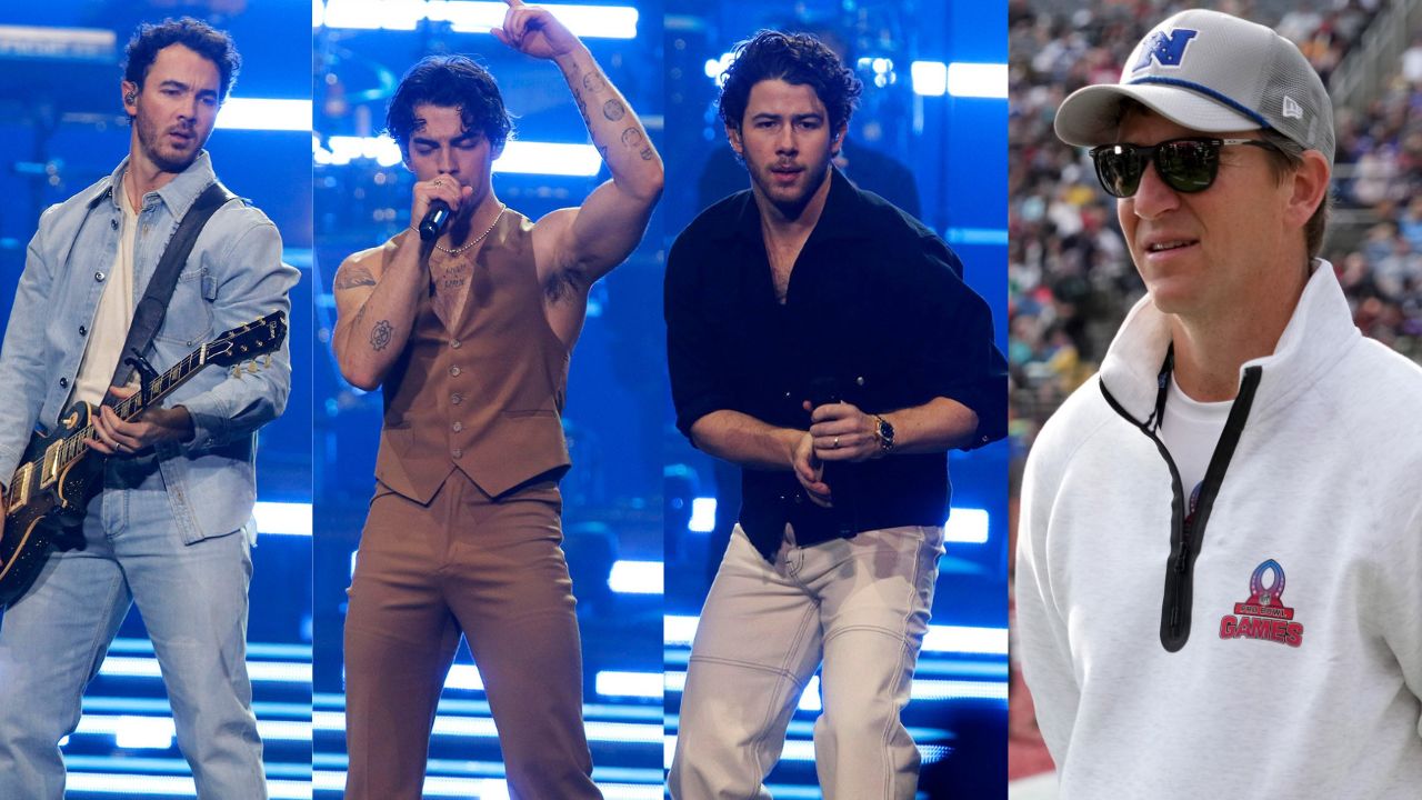 Kevin Jonas, Joe Jonas, Nick Jonas, and Eli Manning