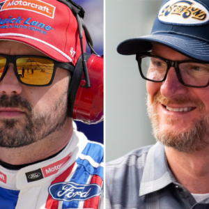 (L-R) NASCAR Cup Series driver Josh Berry with former driver turned analyst Dale Earnhardt Jr.