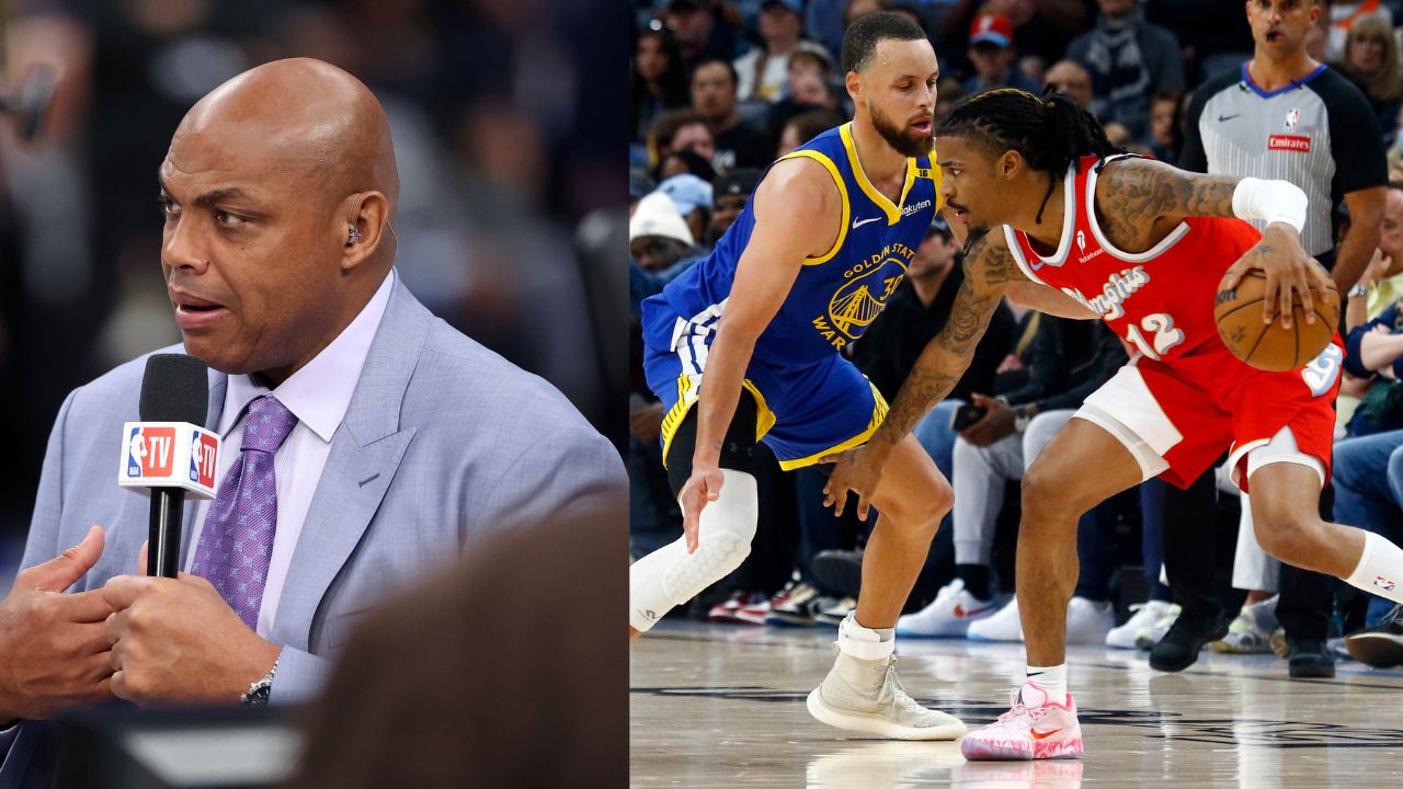 Charles Barkley (L), Stephen Curry of the Golden State Warriors and Ja Morant of the Memphis Grizzlies (R)