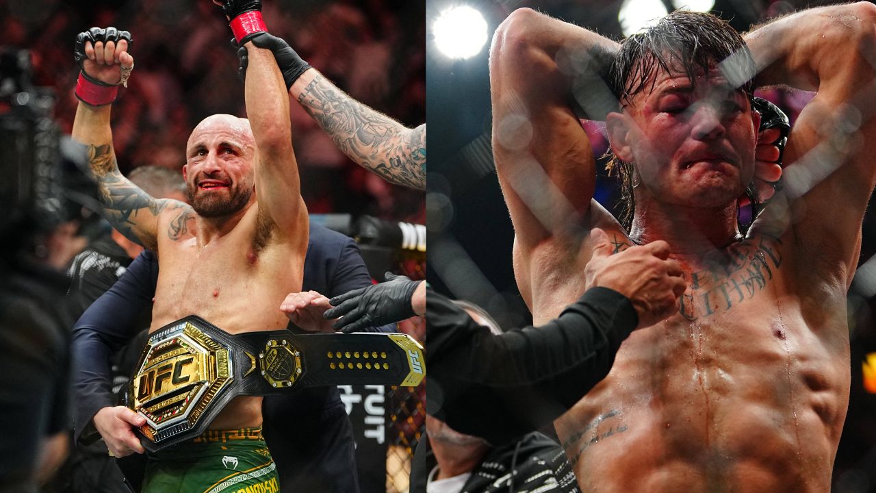 Alexander Volkanovski (L), Diego Lopes (R)