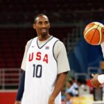 USA players Kobe Bryant (10) and Dwyane Wade (right) during men's basketball training prior to the Olympic games