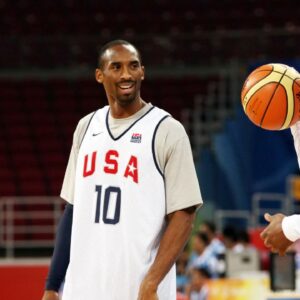 USA players Kobe Bryant (10) and Dwyane Wade (right) during men's basketball training prior to the Olympic games