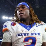 Boise State Broncos running back Ashton Jeanty (2) reacts after the game against the Penn State Nittany Lions in the Fiesta Bowl at State Farm Stadium.
