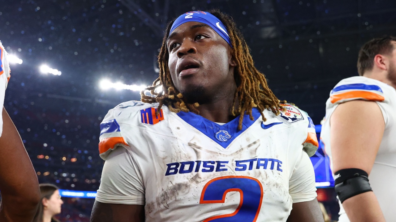 Boise State Broncos running back Ashton Jeanty (2) reacts after the game against the Penn State Nittany Lions in the Fiesta Bowl at State Farm Stadium.