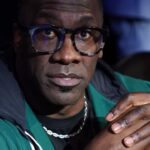 Dec 9, 2023; Las Vegas, Nevada, USA; Former NFL player Shannon Sharpe looks on in the second half of the in season tournament championship final between the Indiana Pacers and the Los Angeles Lakers at T-Mobile Arena. Mandatory Credit: Kyle Terada-Imagn Images