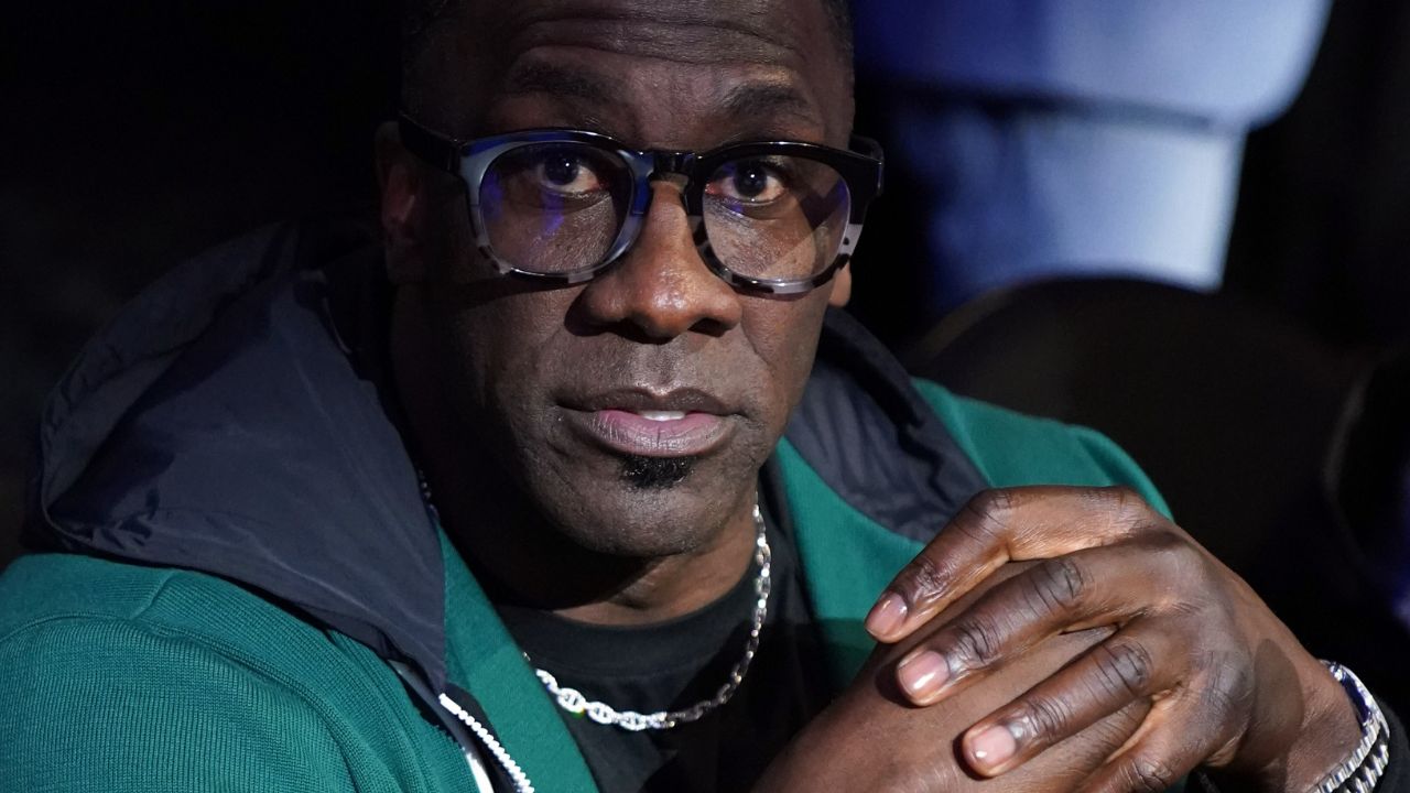 Dec 9, 2023; Las Vegas, Nevada, USA; Former NFL player Shannon Sharpe looks on in the second half of the in season tournament championship final between the Indiana Pacers and the Los Angeles Lakers at T-Mobile Arena. Mandatory Credit: Kyle Terada-Imagn Images