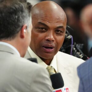 TNT sports analyst Charles Barkley speaks before game two between the Miami Heat and the Denver Nuggets in the 2023 NBA Finals at Ball Arena.