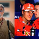 Eddie Jordan (L), Michael Schumacher and Eddie Irvine (R)