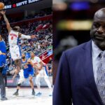 Josh Hart and Tim Haradaway Jr. (L) and Shaquille O'Neal (R)