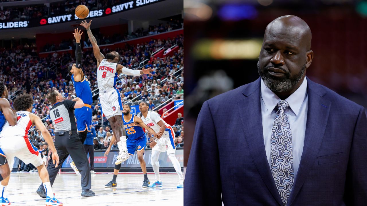 Josh Hart and Tim Haradaway Jr. (L) and Shaquille O'Neal (R)