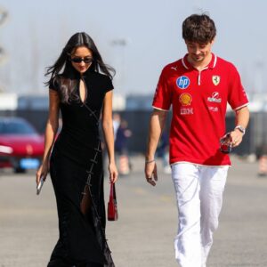 FORMULA 1 CHINESE GRAND PRIX 2025 RACE DAY CHARLES LECLERC (MON) of Scuderia Ferrari 16 and ALEXANDRA SAINT MLEUX (FRA) arriving in the paddock during the FORMULA 1 HEINEKEN CHINESE GRAND PRIX 2025 RACE DAY at the Shanghai Audi International Circuit, Shanghai, China on 23 March 2025