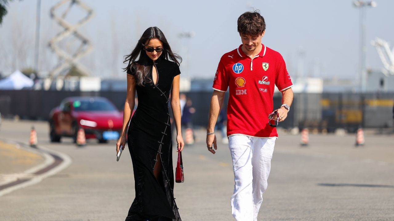 FORMULA 1 CHINESE GRAND PRIX 2025 RACE DAY CHARLES LECLERC (MON) of Scuderia Ferrari 16 and ALEXANDRA SAINT MLEUX (FRA) arriving in the paddock during the FORMULA 1 HEINEKEN CHINESE GRAND PRIX 2025 RACE DAY at the Shanghai Audi International Circuit, Shanghai, China on 23 March 2025