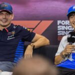 Marina Bay Street Circuit, Singapore, Singapore. 19.September.2024; Max Verstappen and Yuki Tsunoda attend the press conference