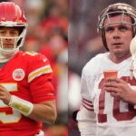 Patrick Mahomes (L) and Joe Montana (R)