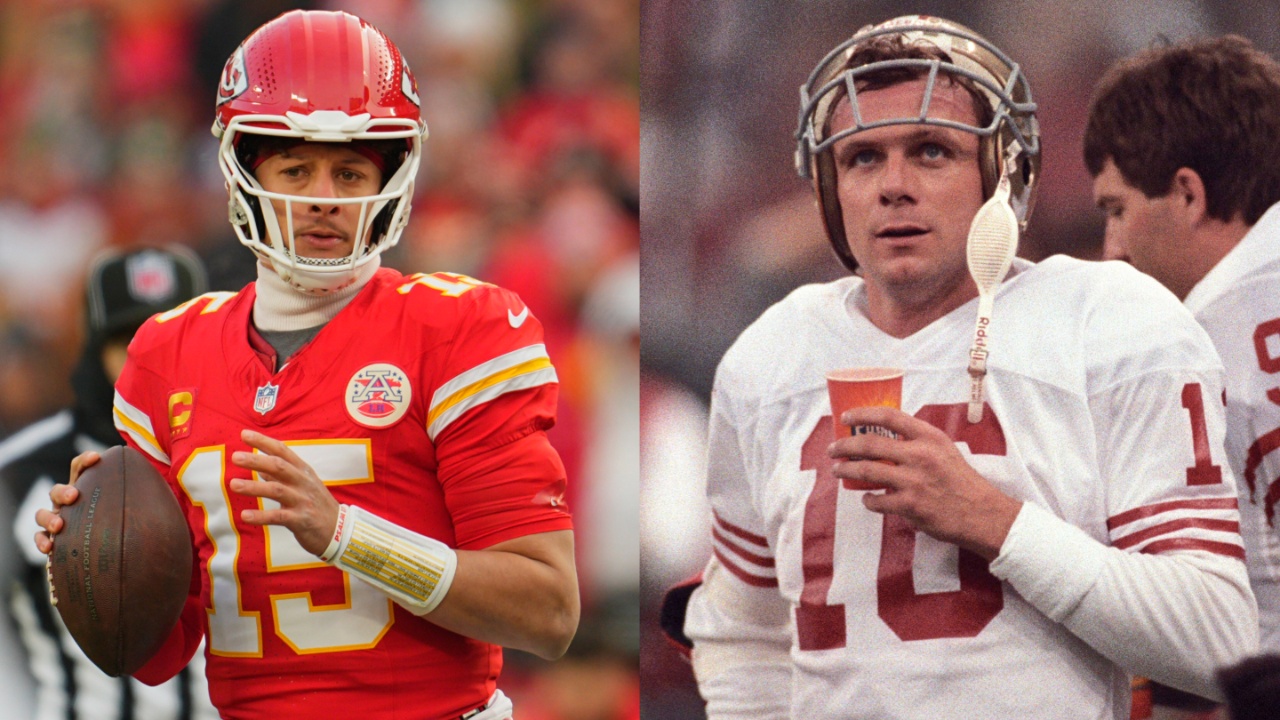 Patrick Mahomes (L) and Joe Montana (R)