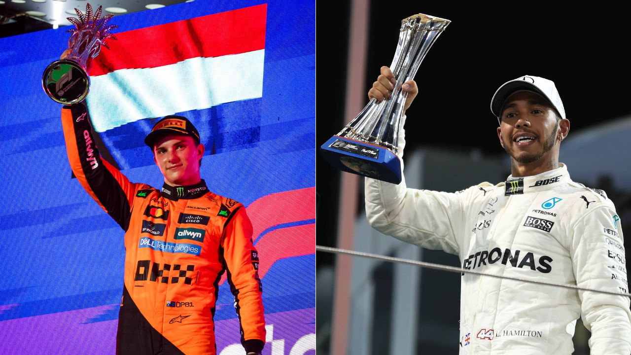 Oscar Piastri (L) and Lewis Hamilton (R)