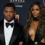 Russell Wilson and his wife Ciara appears on the red carpet prior to the NFL Honors awards presentation at YouTube Theater.