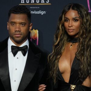 Russell Wilson and his wife Ciara appears on the red carpet prior to the NFL Honors awards presentation at YouTube Theater.