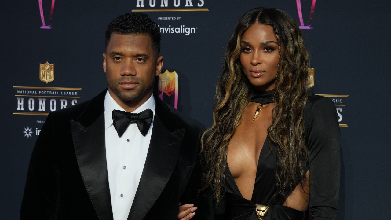 Russell Wilson and his wife Ciara appears on the red carpet prior to the NFL Honors awards presentation at YouTube Theater.