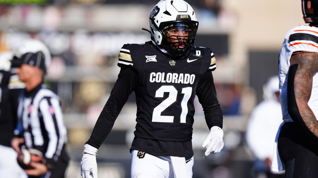 Colorado Buffaloes safety Shilo Sanders (21) reacts in the second quarter against the Oklahoma State Cowboys at Folsom Field.