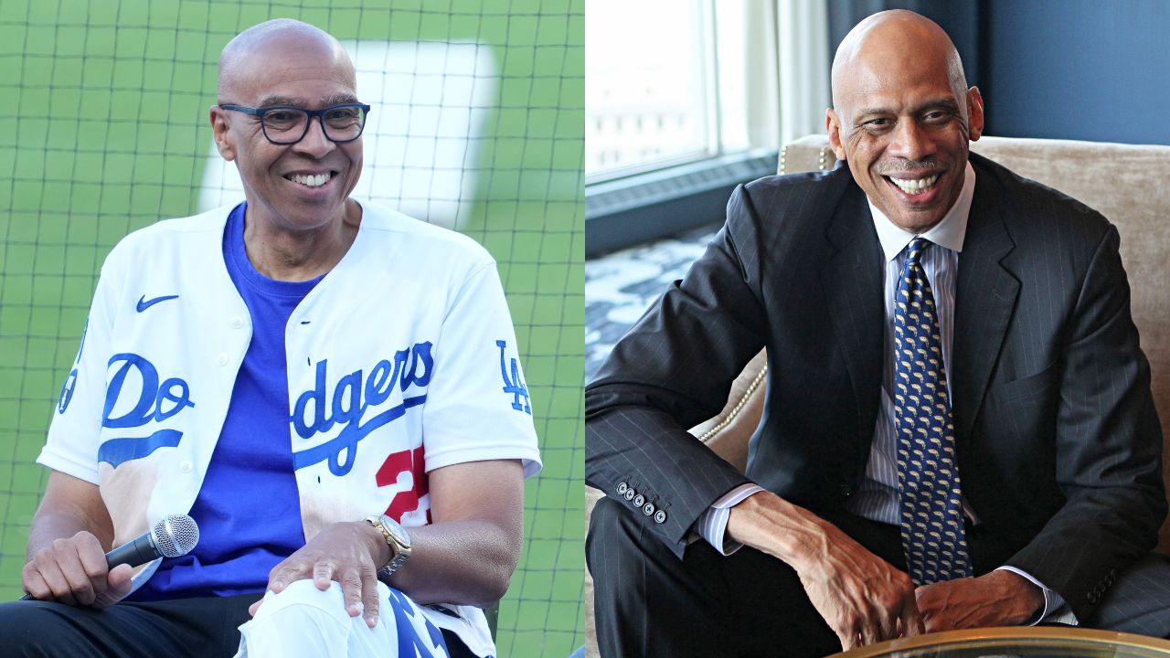 Mychal Thompson (L) and Kareem Abdul-Jabbar (R)