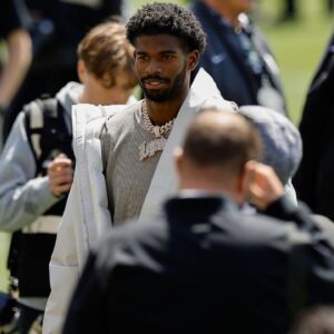 Colorado Buffaloes former player Shedeur Sanders before the spring game at Folsom Field.
