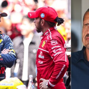 Lewis Hamilton and Max Verstappen(L), Guenther Steiner(R)