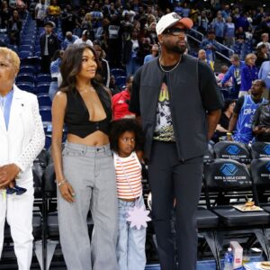 Chicago, Illinois, USA; Former basketball player Dwyane Wade attends with his wife Gabrielle Union a WNBA game between the Chicago Sky and Connecticut Sun at Wintrust Arena.