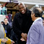 Washington Spirit owner Michele Kang and Magic Johnson before the 2024 NWSL Championship match at CPKC Stadium