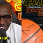Shannon Sharpe (L) and Ocho Johnson (R) prank Pat Beverley with fake LBJ 50K ball